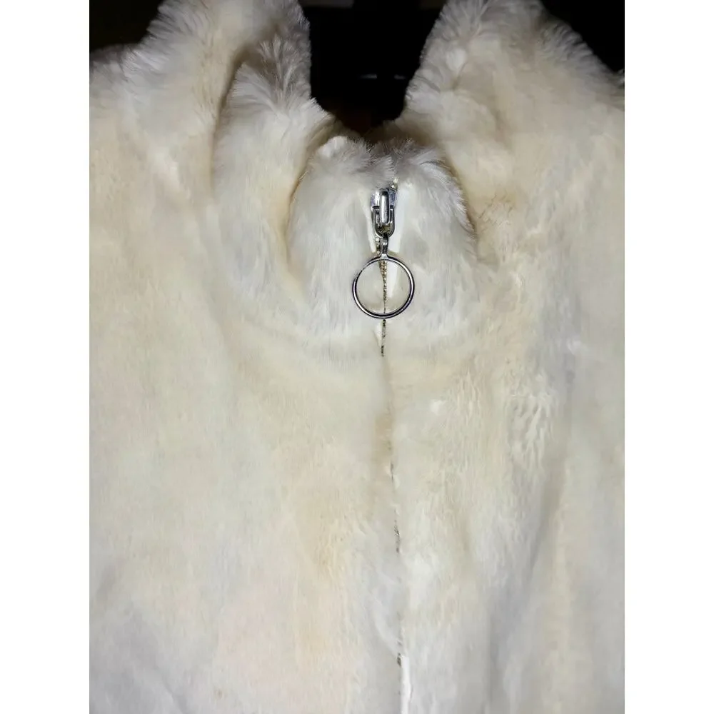 Ann Taylor LOFT Ivory Faux Fur Zip Vest Large